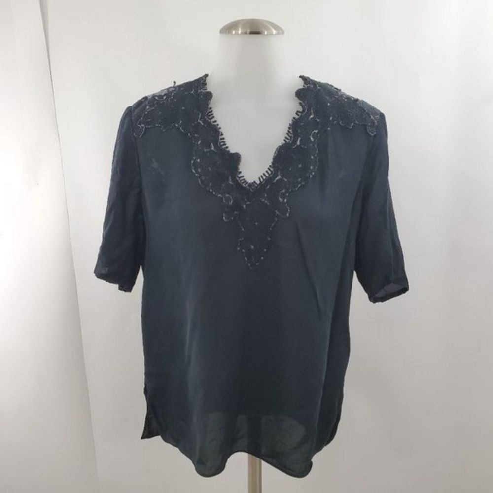 Kobi Halperin‎ Top M Silk Embroidered Black Sheer B